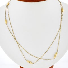 Italian 14K Gold 40" Long Cable Link & 3D Polished Barrel Station Chain Necklace