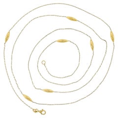 Italian 14K Gold 40" Long Cable Link & 3D Polished Barrel Station Chain Necklace