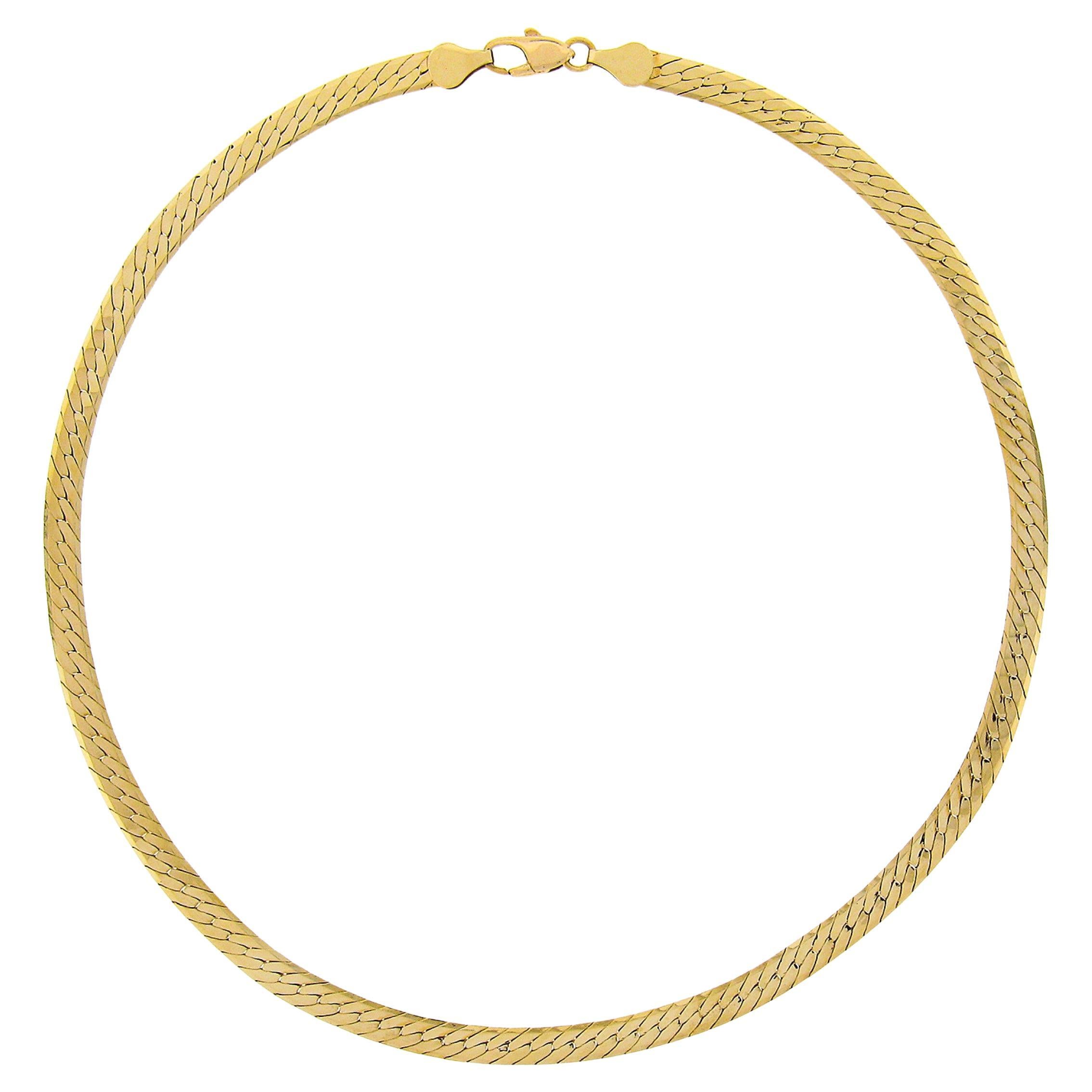Italian 14k Gold 5mm 16" Polished Flat Herringbone Thick Link Chain Necklace