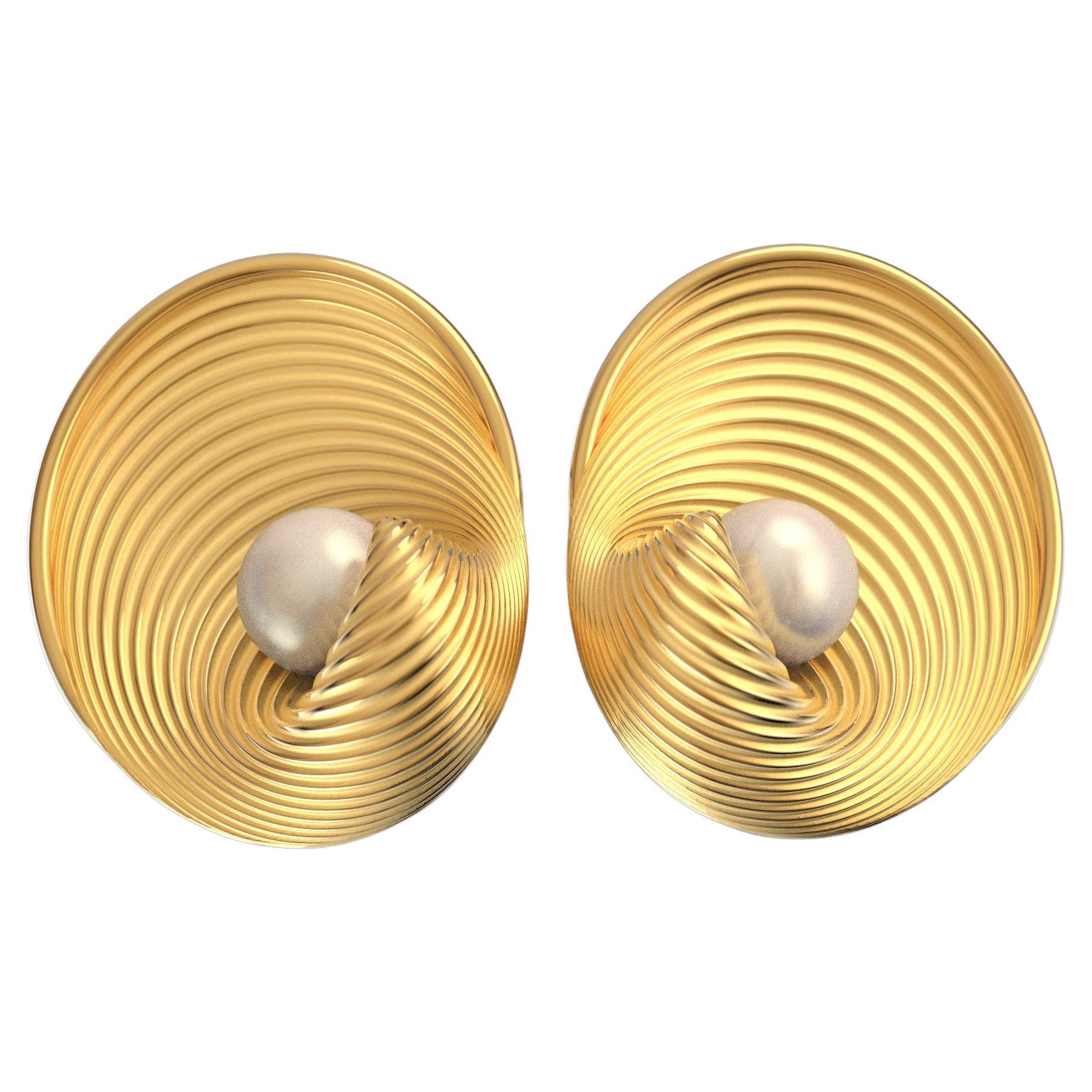 Italian 14k Gold Akoya Pearl Earrings Made in Italy by  Oltremare Gioielli For Sale