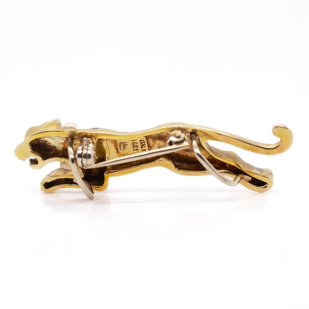 Italian 14k Gold & Black Enamel Leopard or Panther Brooch 5