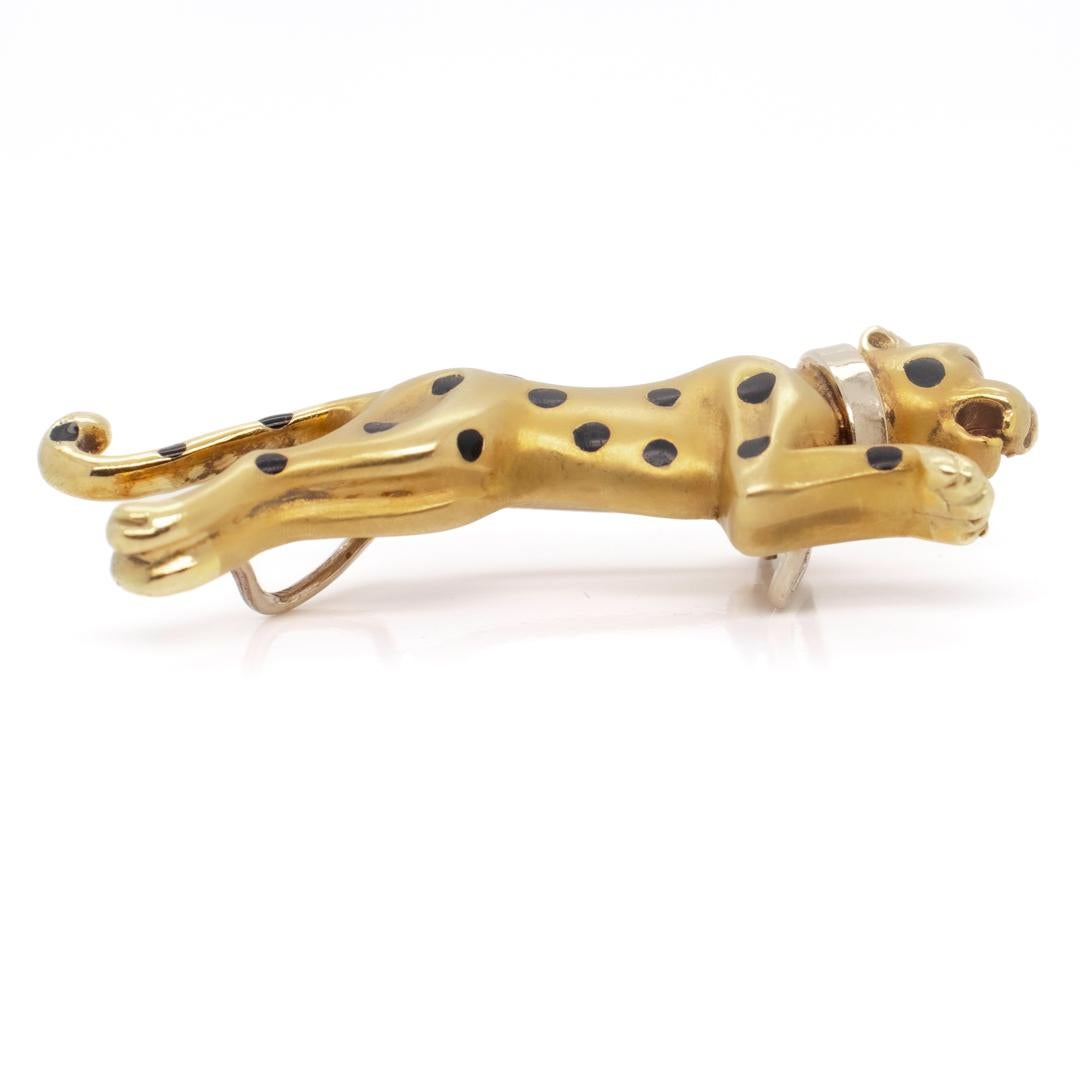 Italian 14k Gold & Black Enamel Leopard or Panther Brooch 2