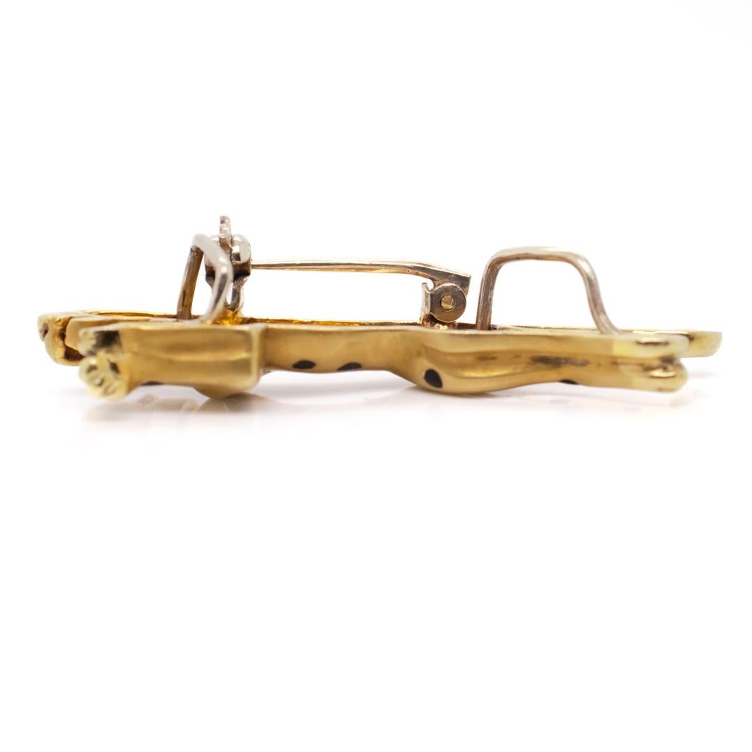 Italian 14k Gold & Black Enamel Leopard or Panther Brooch 4