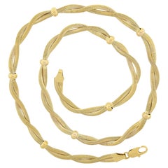 Italian 14k Gold Braided Snake Link Chain Necklace with Polished Sections