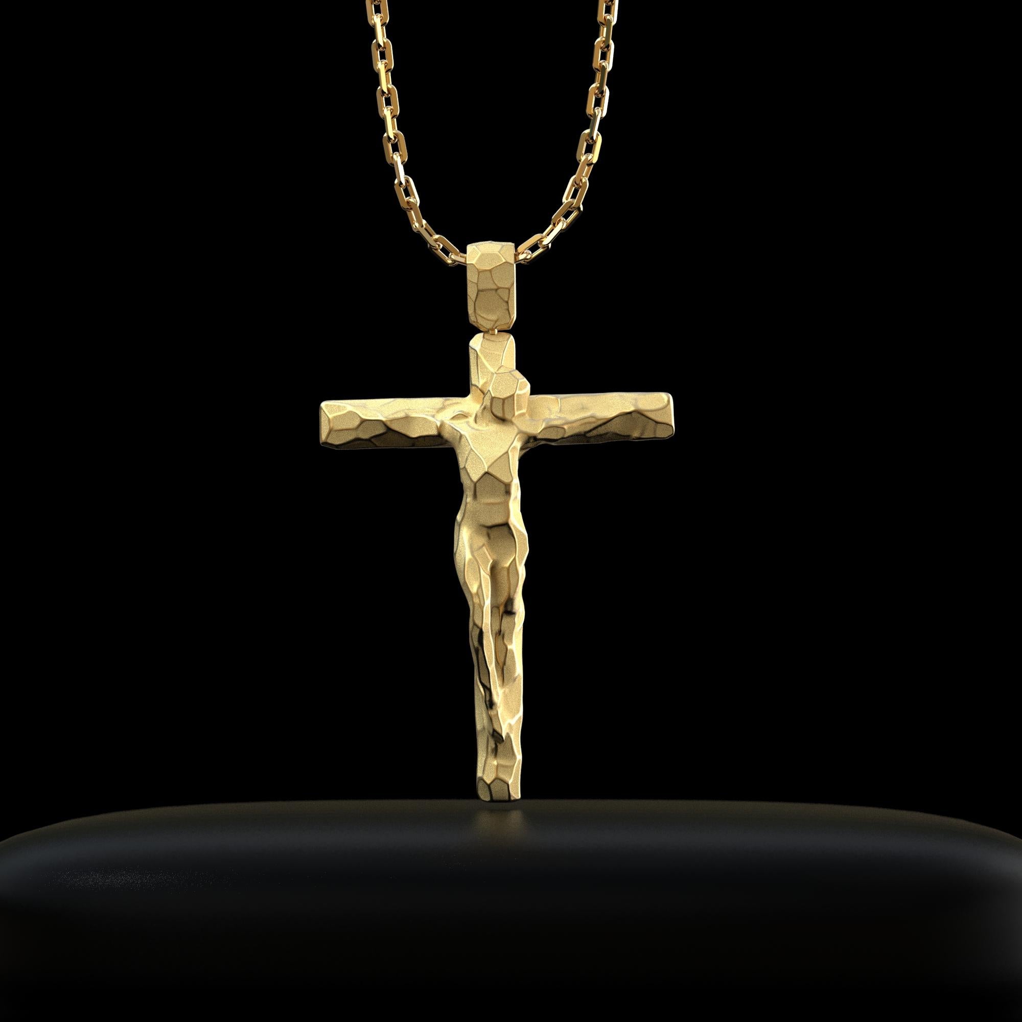 Collier pendentif en forme de croix en or 14 carats italien pour hommes, fabriqué sur commande. en vente 8