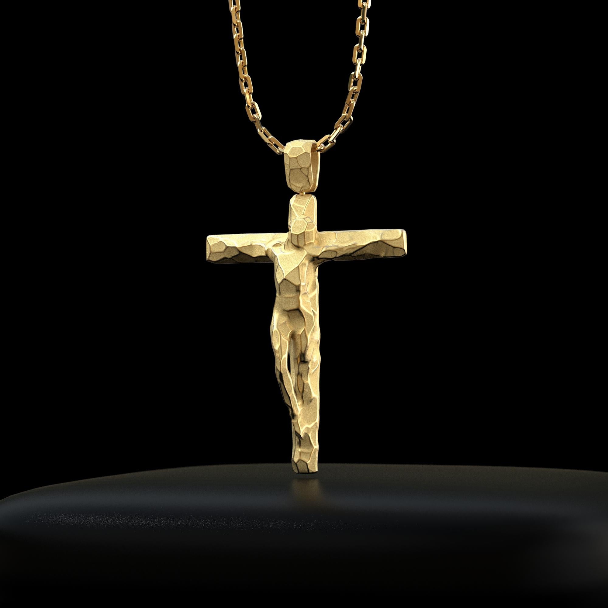 Collier pendentif en forme de croix en or 14 carats italien pour hommes, fabriqué sur commande. en vente 9
