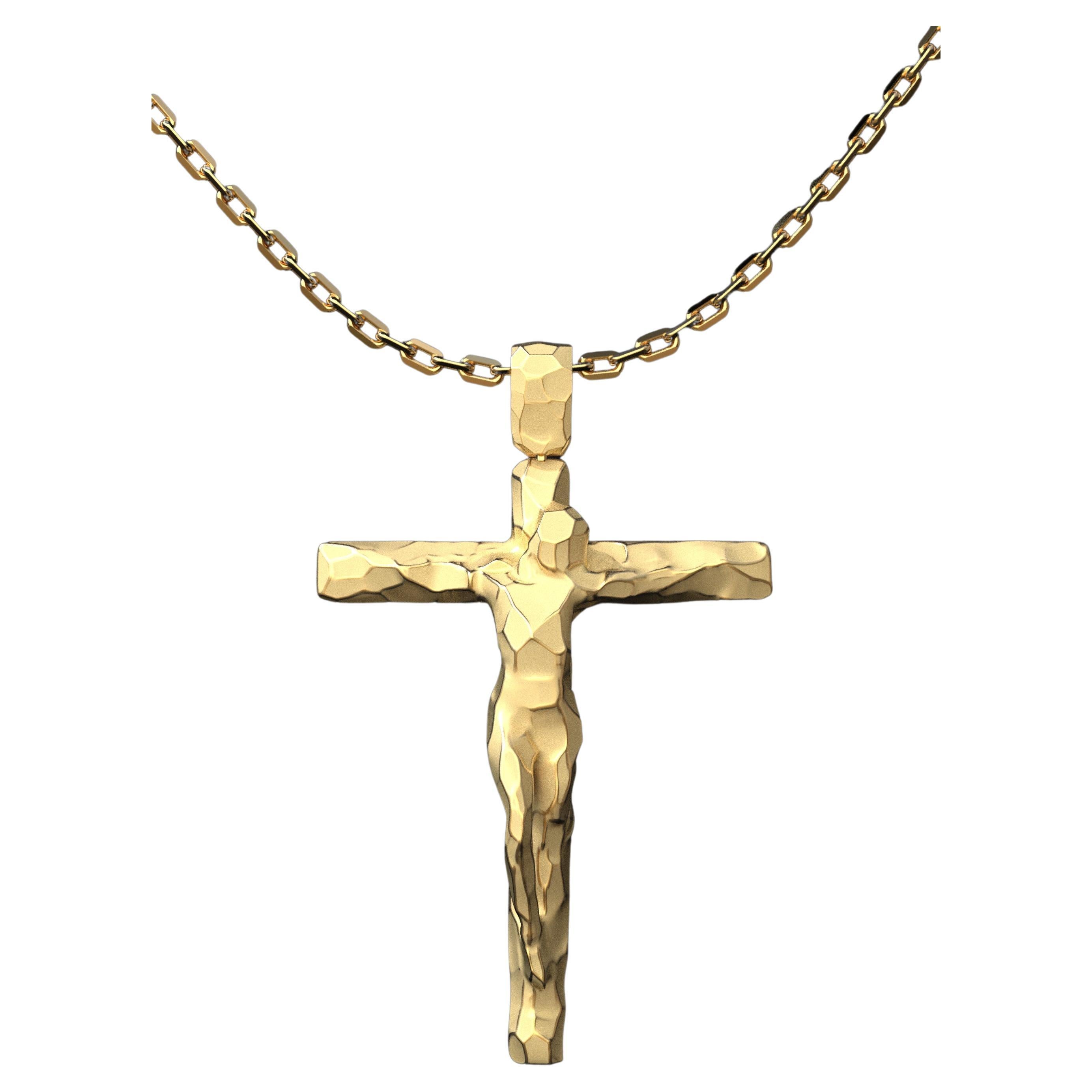Collier pendentif en forme de croix en or 14 carats italien pour hommes, fabriqué sur commande. en vente 10