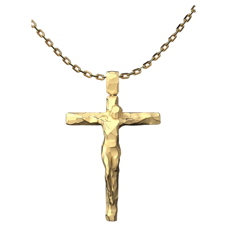 Italian 14k Gold Cross Pendant with Rolo Chain For Men only made