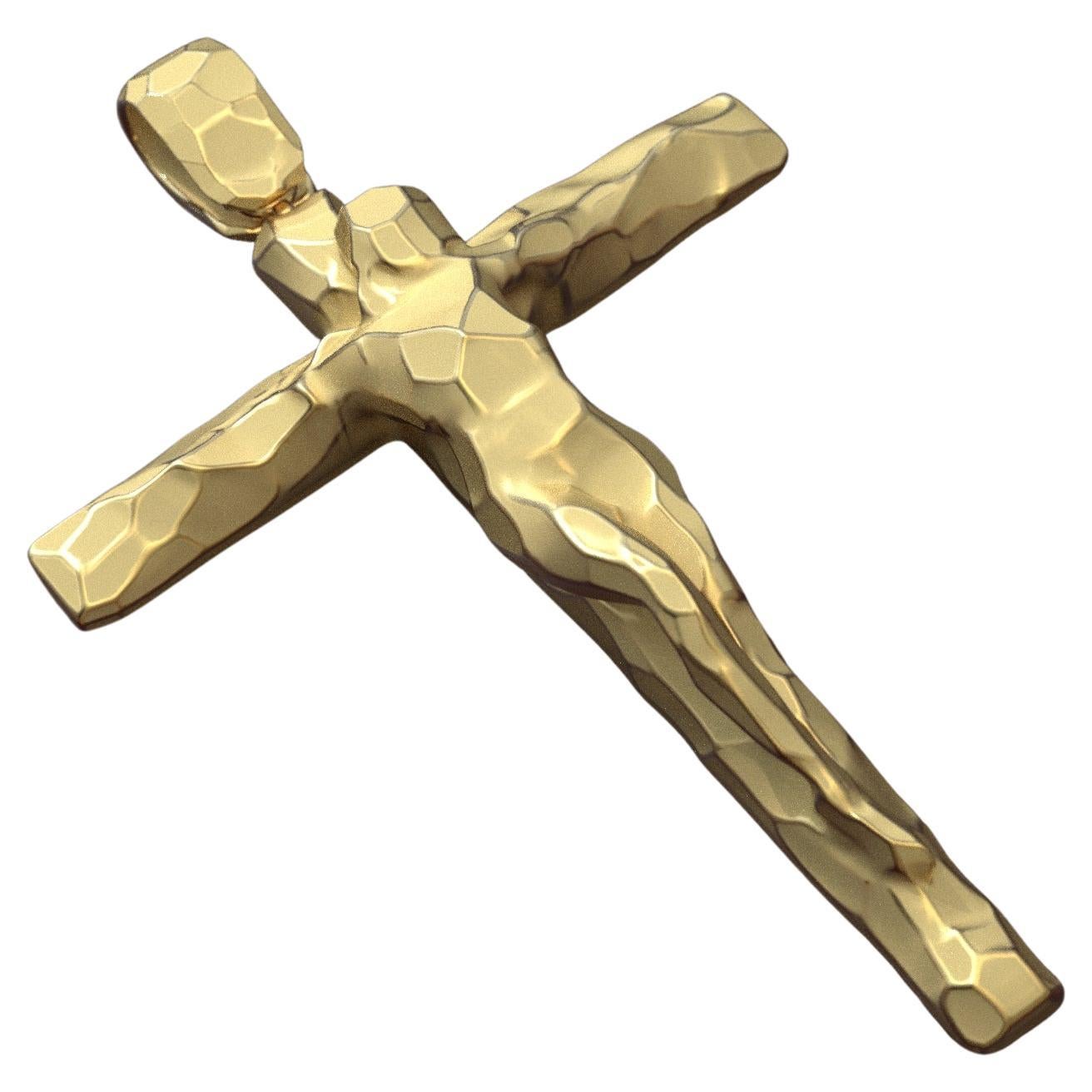 Collier pendentif en forme de croix en or 14 carats italien pour hommes, fabriqué sur commande. en vente 11