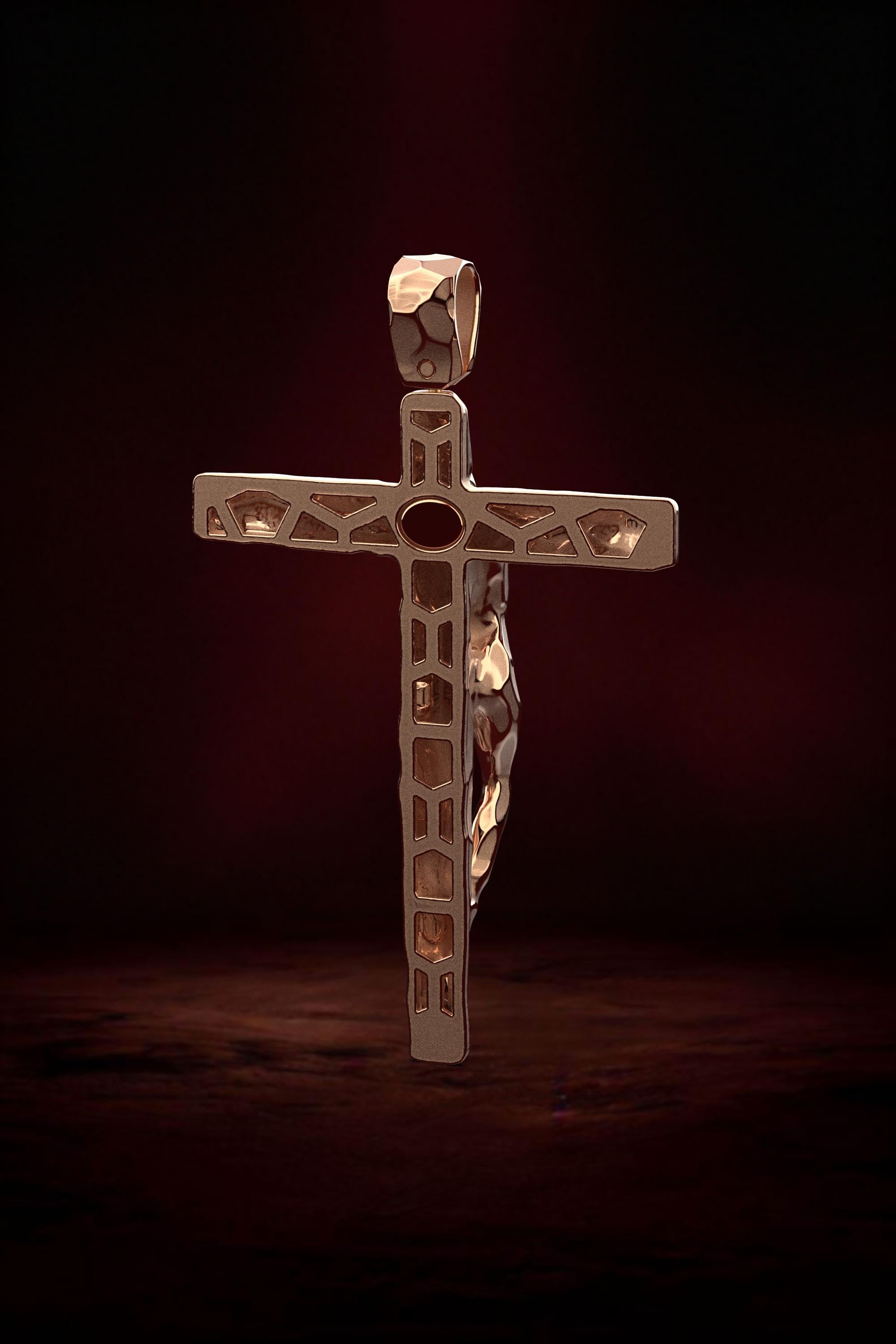 Collier pendentif en forme de croix en or 14 carats italien pour hommes, fabriqué sur commande. en vente 13