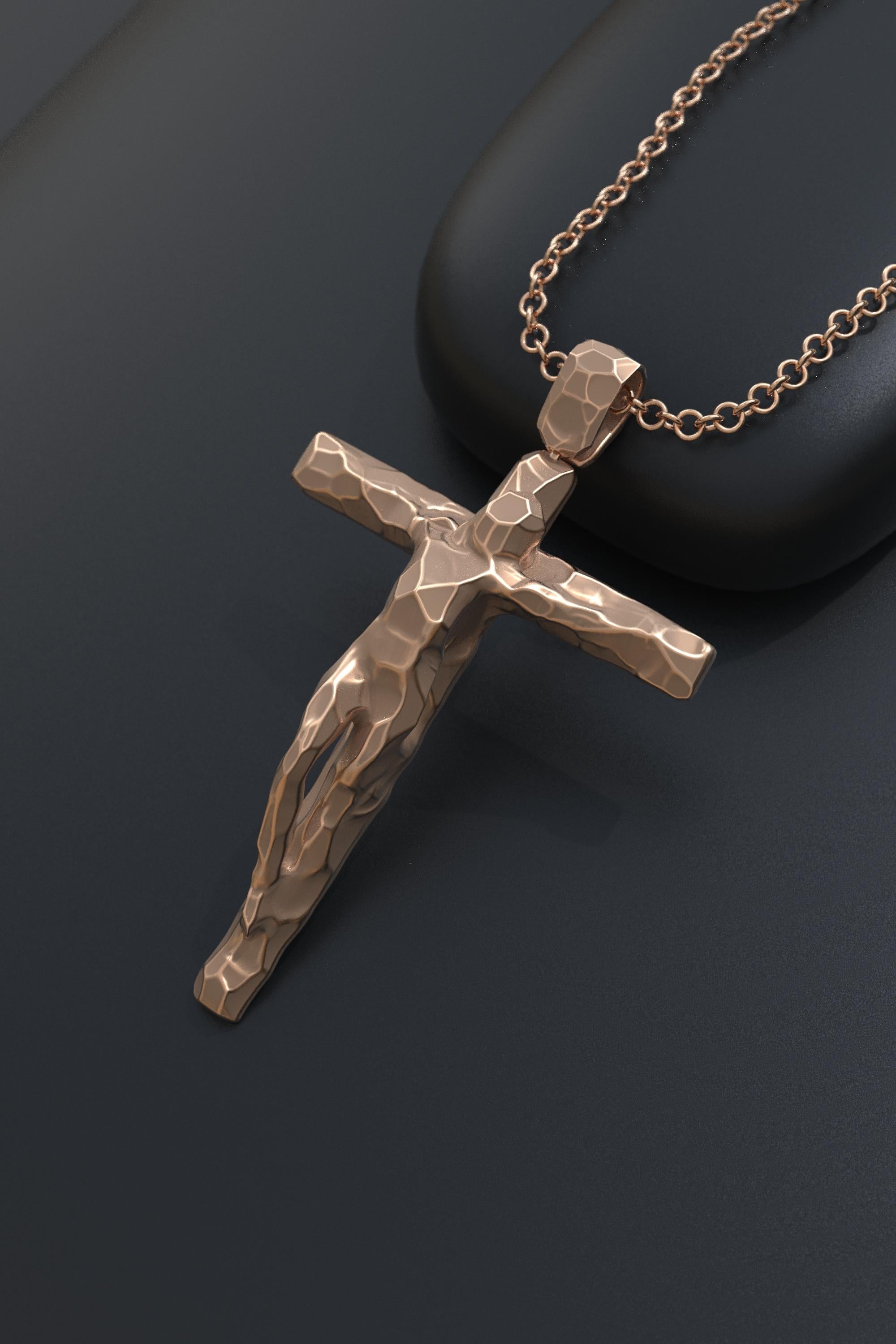Collier pendentif en forme de croix en or 14 carats italien pour hommes, fabriqué sur commande. en vente 3