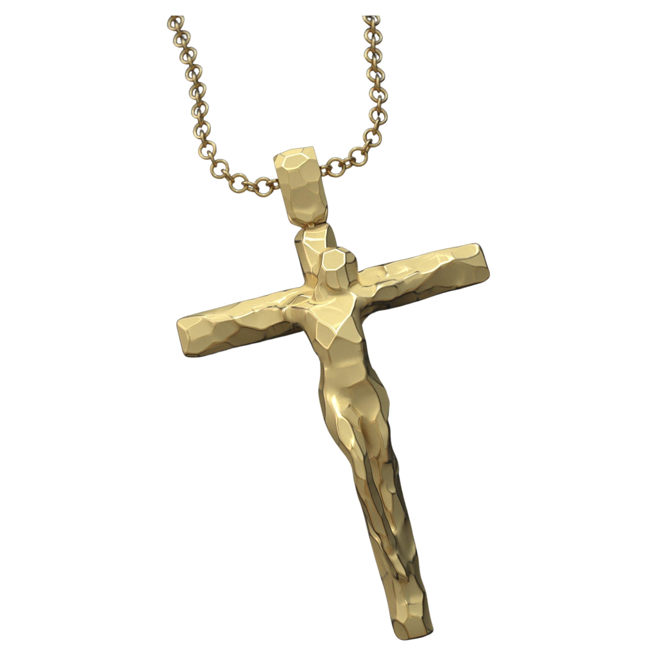 Collier pendentif en forme de croix en or 14 carats italien pour hommes, fabriqué sur commande. en vente