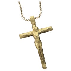 Collier pendentif en forme de croix en or 14 carats italien pour hommes, fabriqué sur commande.
