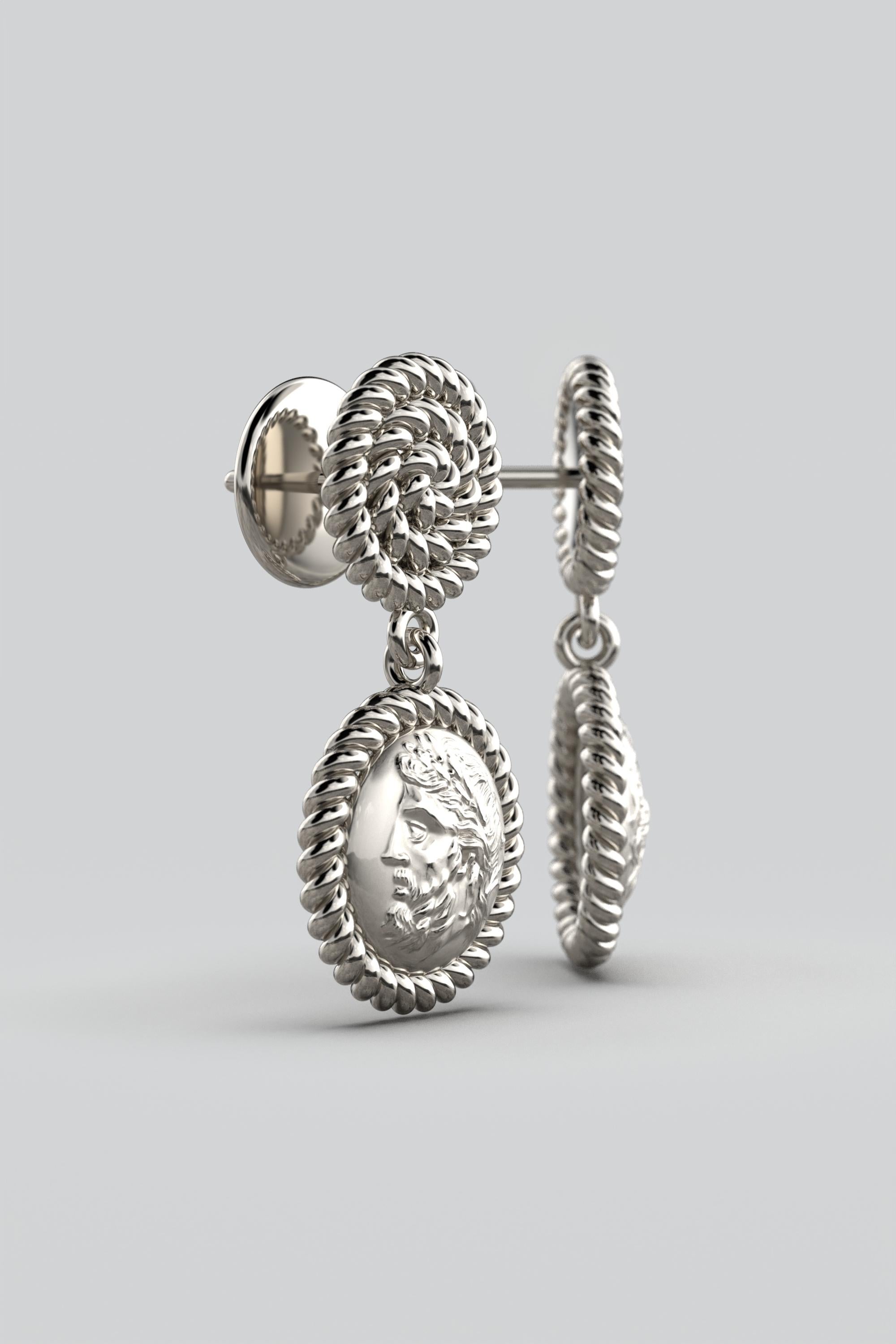 Women's Italian 14k Gold Dangle Earrings in Ancient Greek Style, Zeus Coin Earrings For Sale