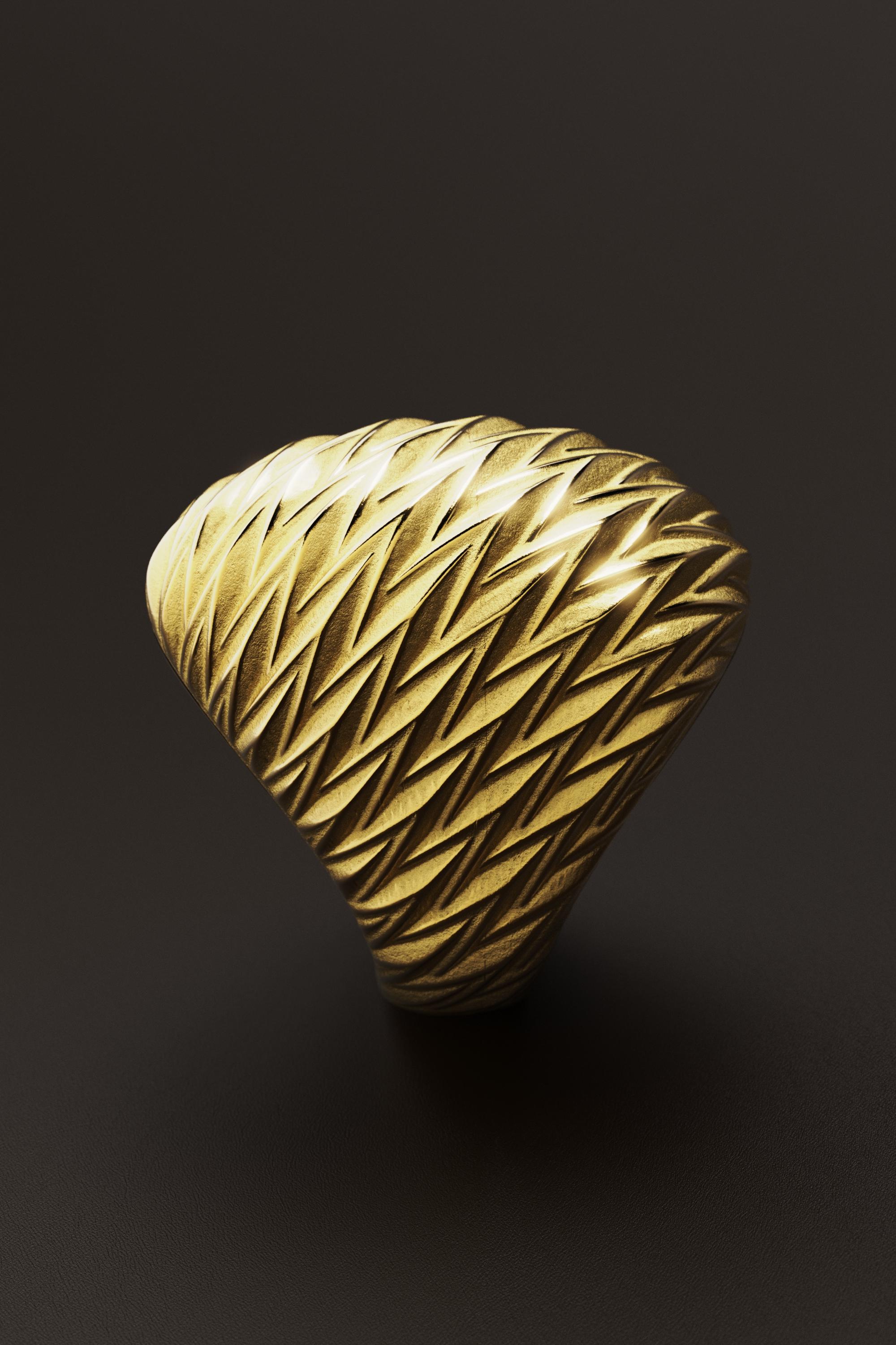in vendita:  Anello a cupola in oro italiano 14k con struttura moderna, finitura smerigliata e lucida 10