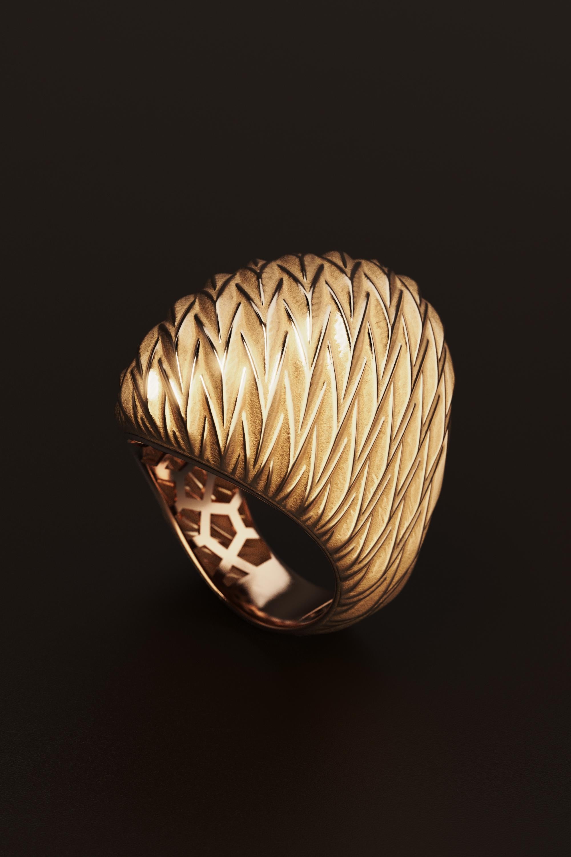 in vendita:  Anello a cupola in oro italiano 14k con struttura moderna, finitura smerigliata e lucida 12