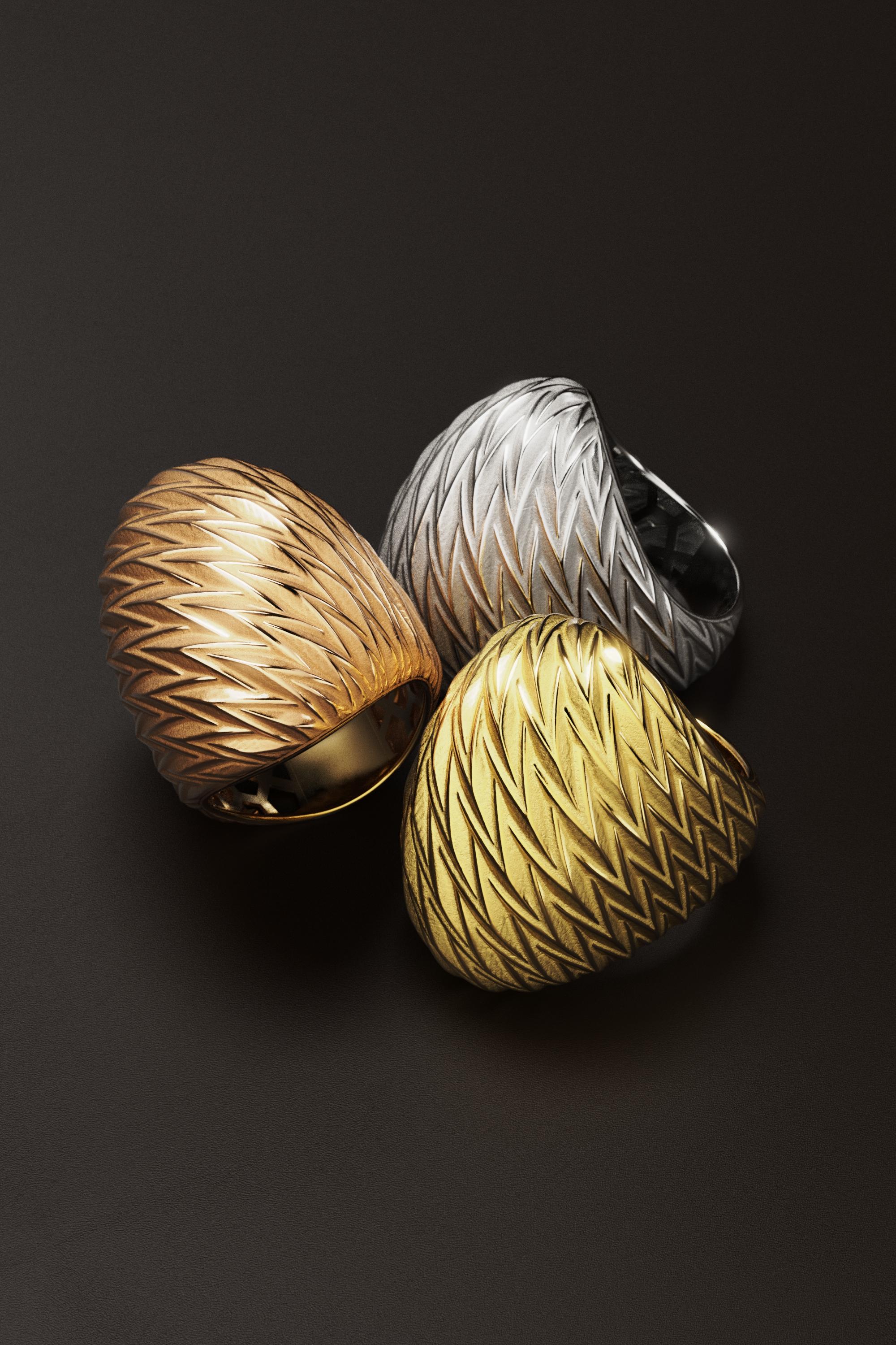 in vendita:  Anello a cupola in oro italiano 14k con struttura moderna, finitura smerigliata e lucida 2