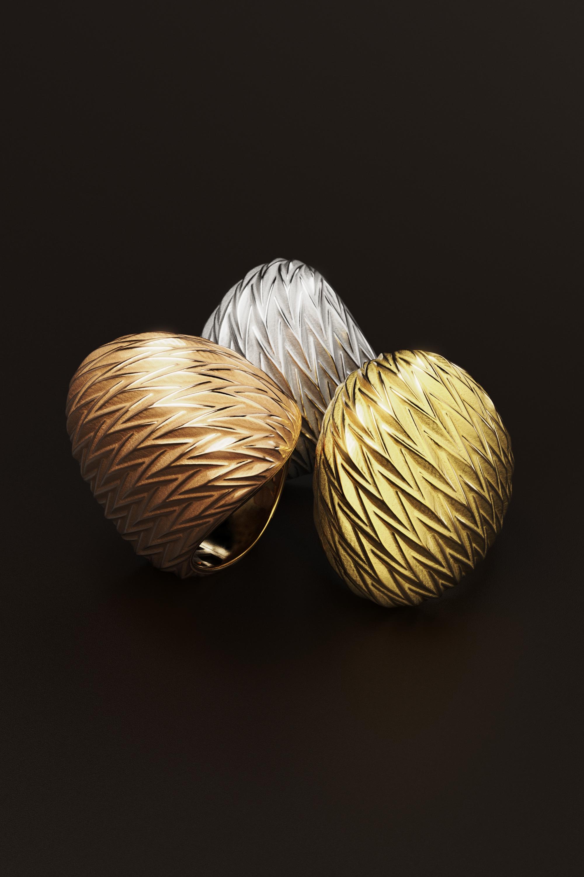 in vendita:  Anello a cupola in oro italiano 14k con struttura moderna, finitura smerigliata e lucida 3