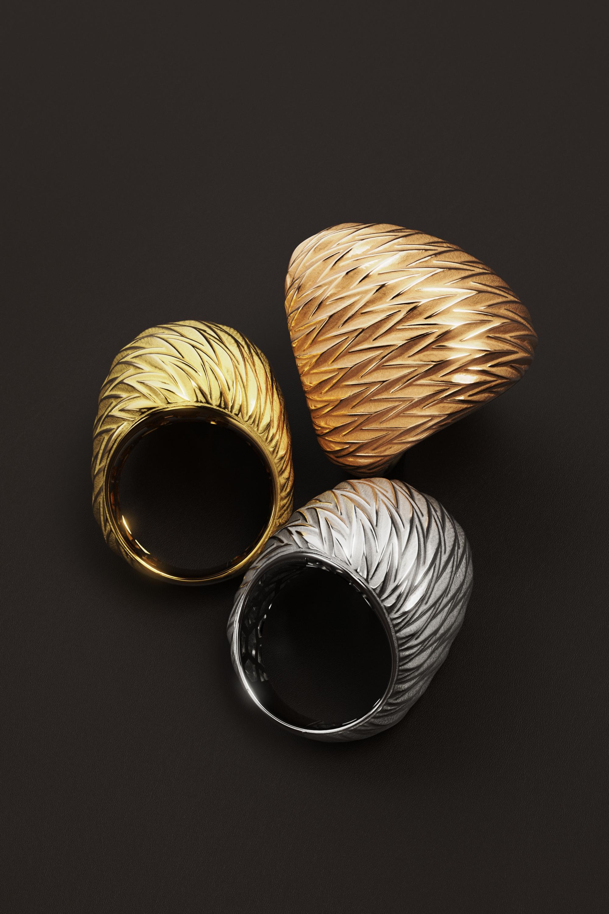 in vendita:  Anello a cupola in oro italiano 14k con struttura moderna, finitura smerigliata e lucida 5