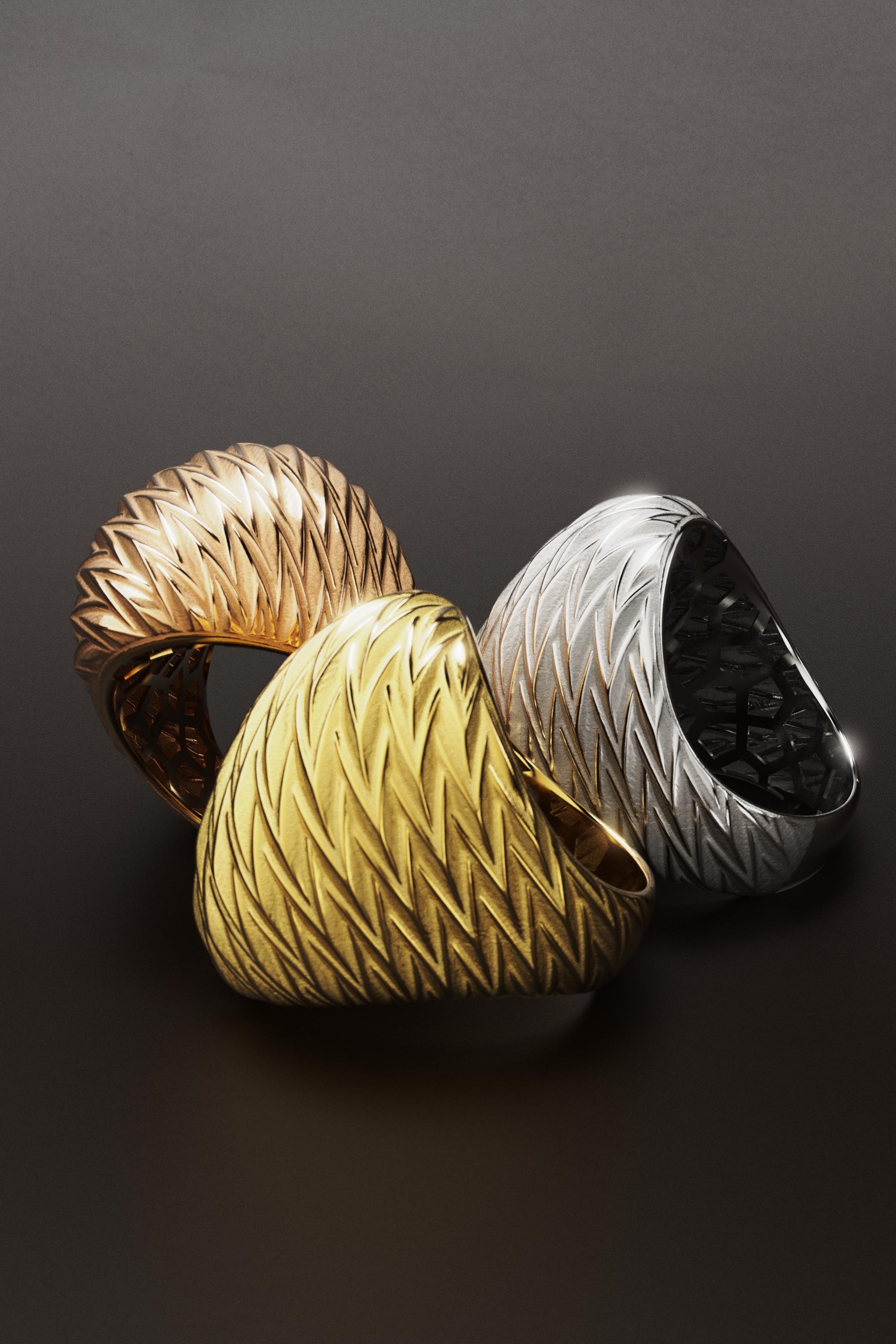 in vendita:  Anello a cupola in oro italiano 14k con struttura moderna, finitura smerigliata e lucida 8