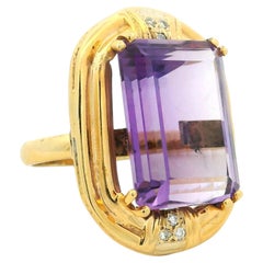 Italian 14K Gold Emerald-Cut Amethyst Diamond Cocktail Ring