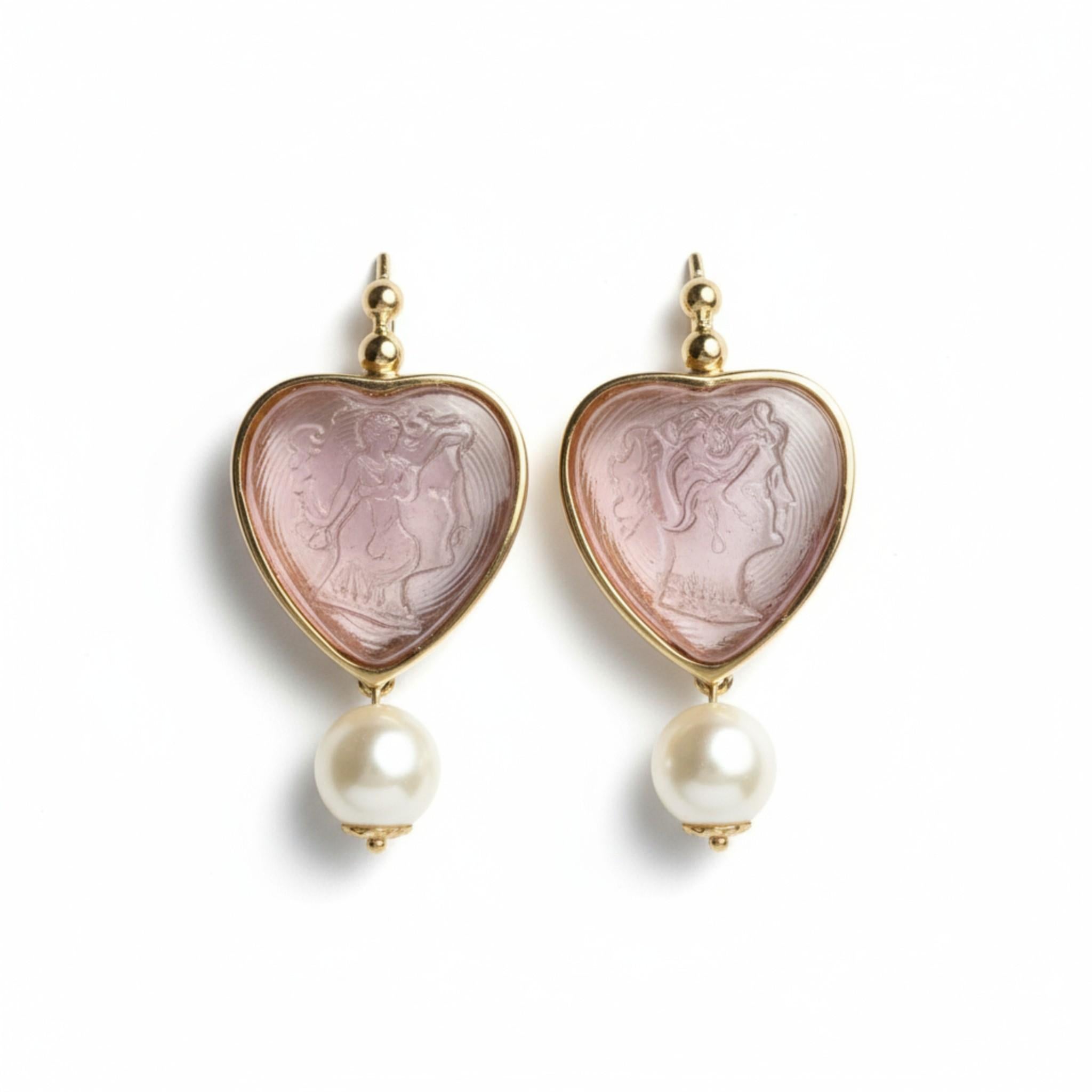 Boucles d'oreilles italiennes en or 14 carats avec camées déesses en améthyste sculptées à la main Pour hommes en vente