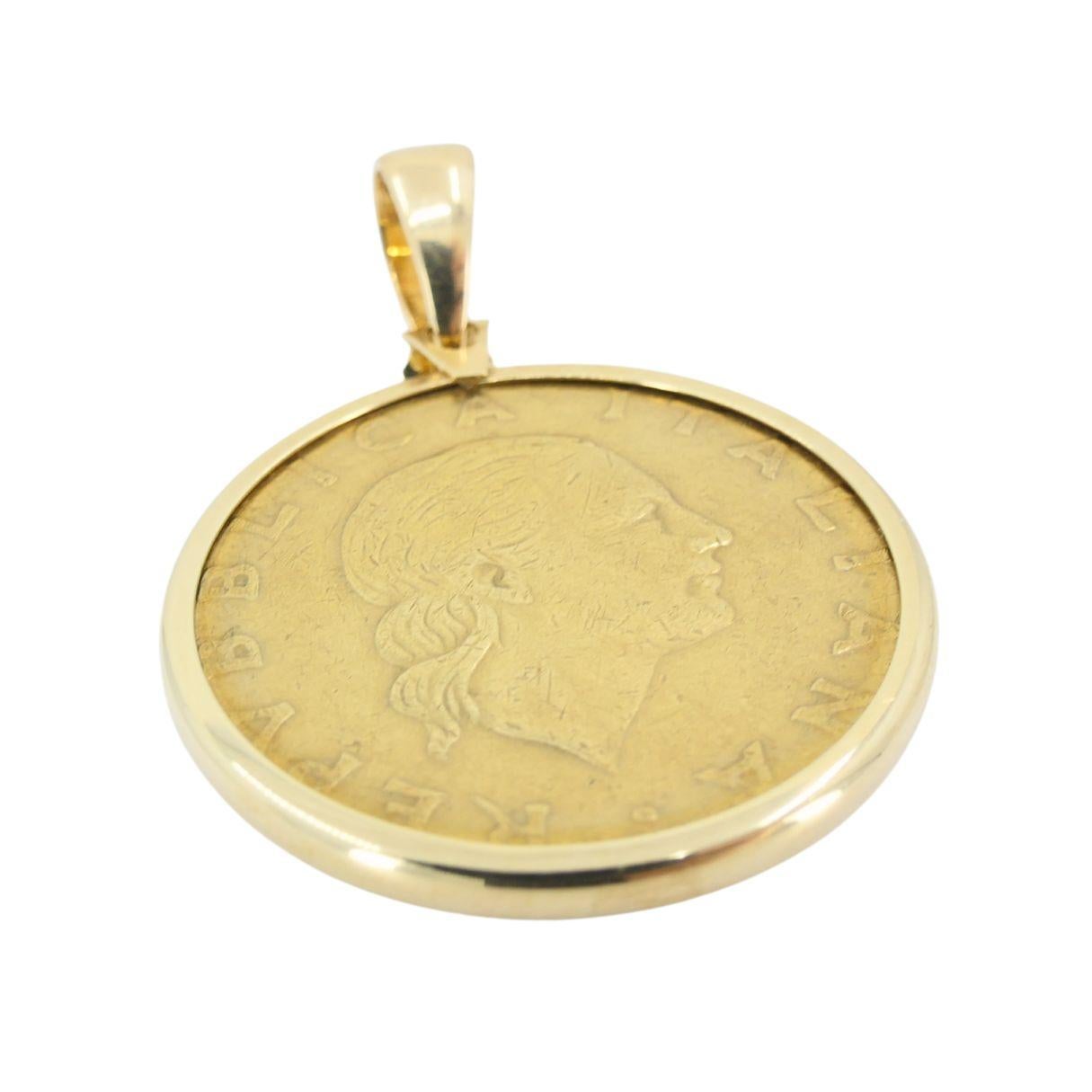 Women's or Men's Italian 14k Gold Lire Coin Pendant For Sale