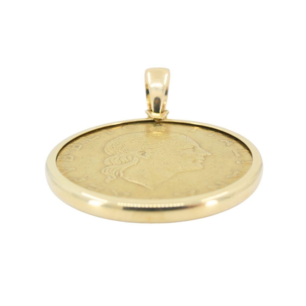 Italian 14k Gold Lire Coin Pendant For Sale 2