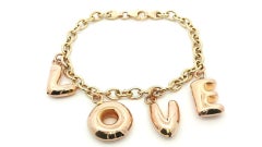 Italian 14k Gold "LOVE" Puffed Dangle Charm Letters Open Link Chain Bracelet