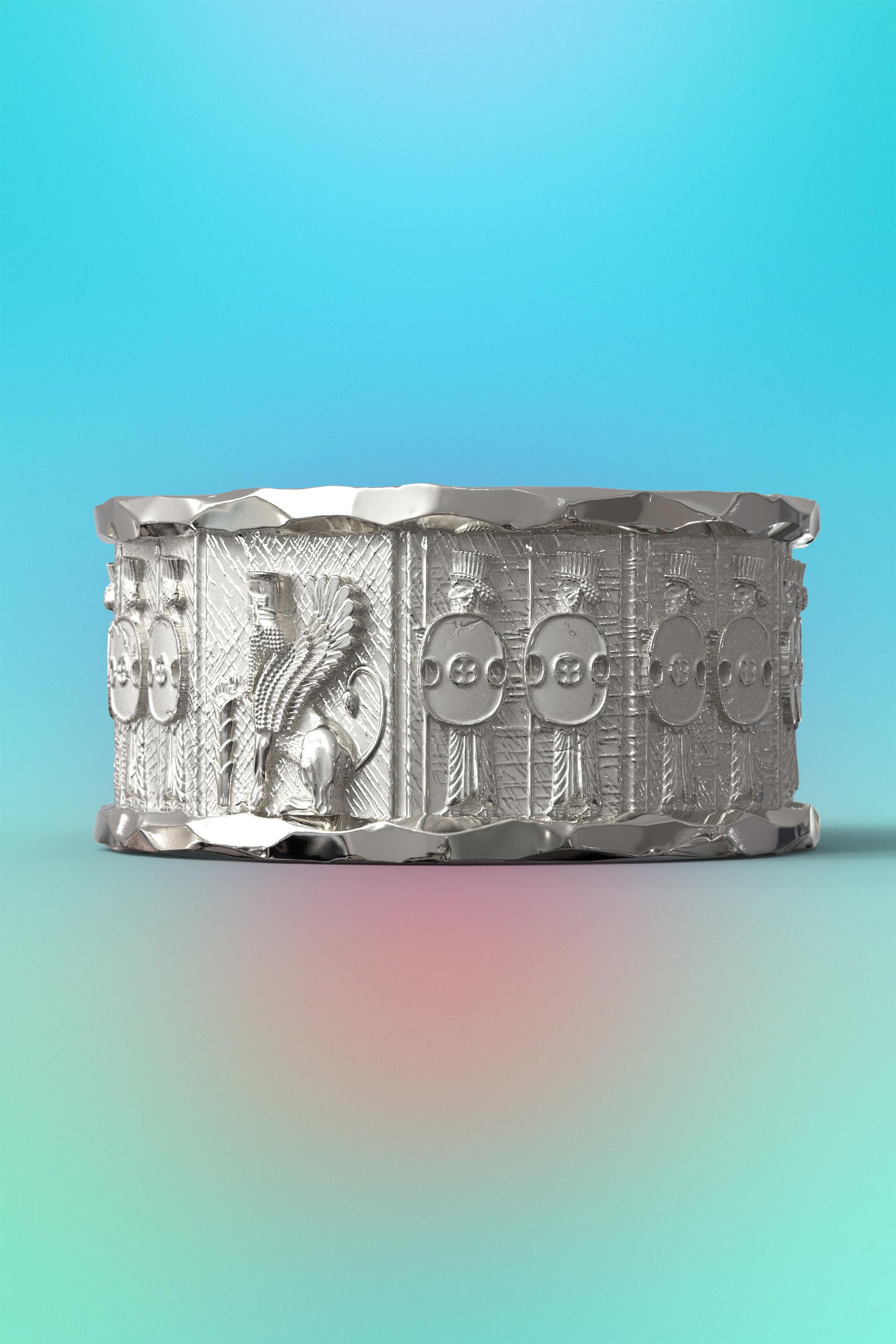 For Sale:  Italian 14k Gold Ring with Temple of Persepolis Bas-Reliefs, Persian Style Ring  10