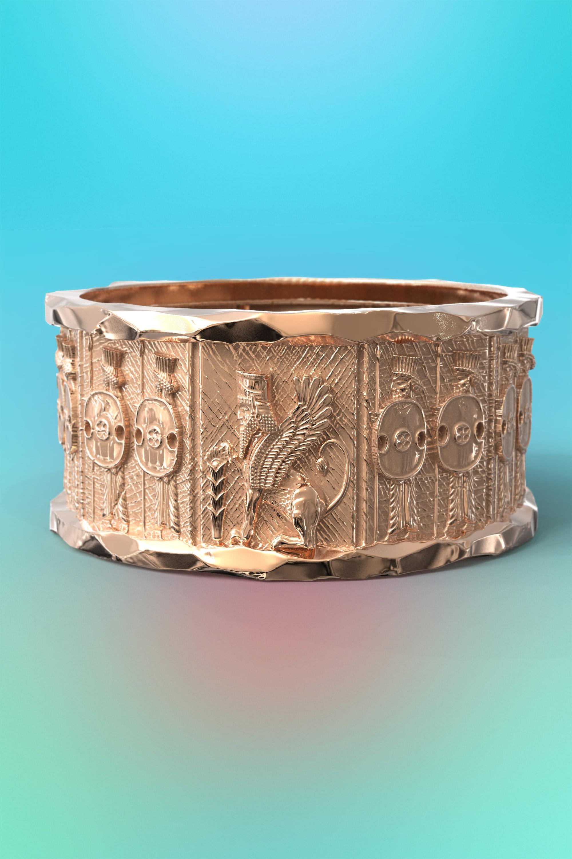 For Sale:  Italian 14k Gold Ring with Temple of Persepolis Bas-Reliefs, Persian Style Ring  11