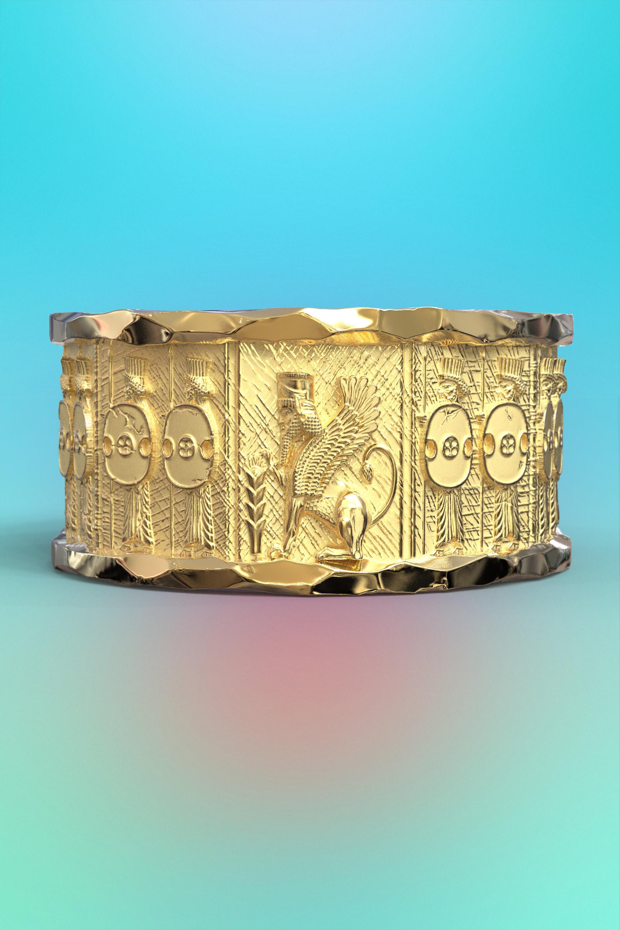 For Sale:  Italian 14k Gold Ring with Temple of Persepolis Bas-Reliefs, Persian Style Ring 6