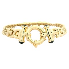Italian 14k Gold Sapphire Bead Ball Link Bracelet w/ Oversized Spring Ring Clasp