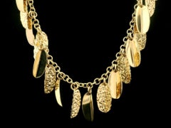 Italian 14k Gold Textured Cable Link Chain w/ Chandelier Dangle Charm Necklace