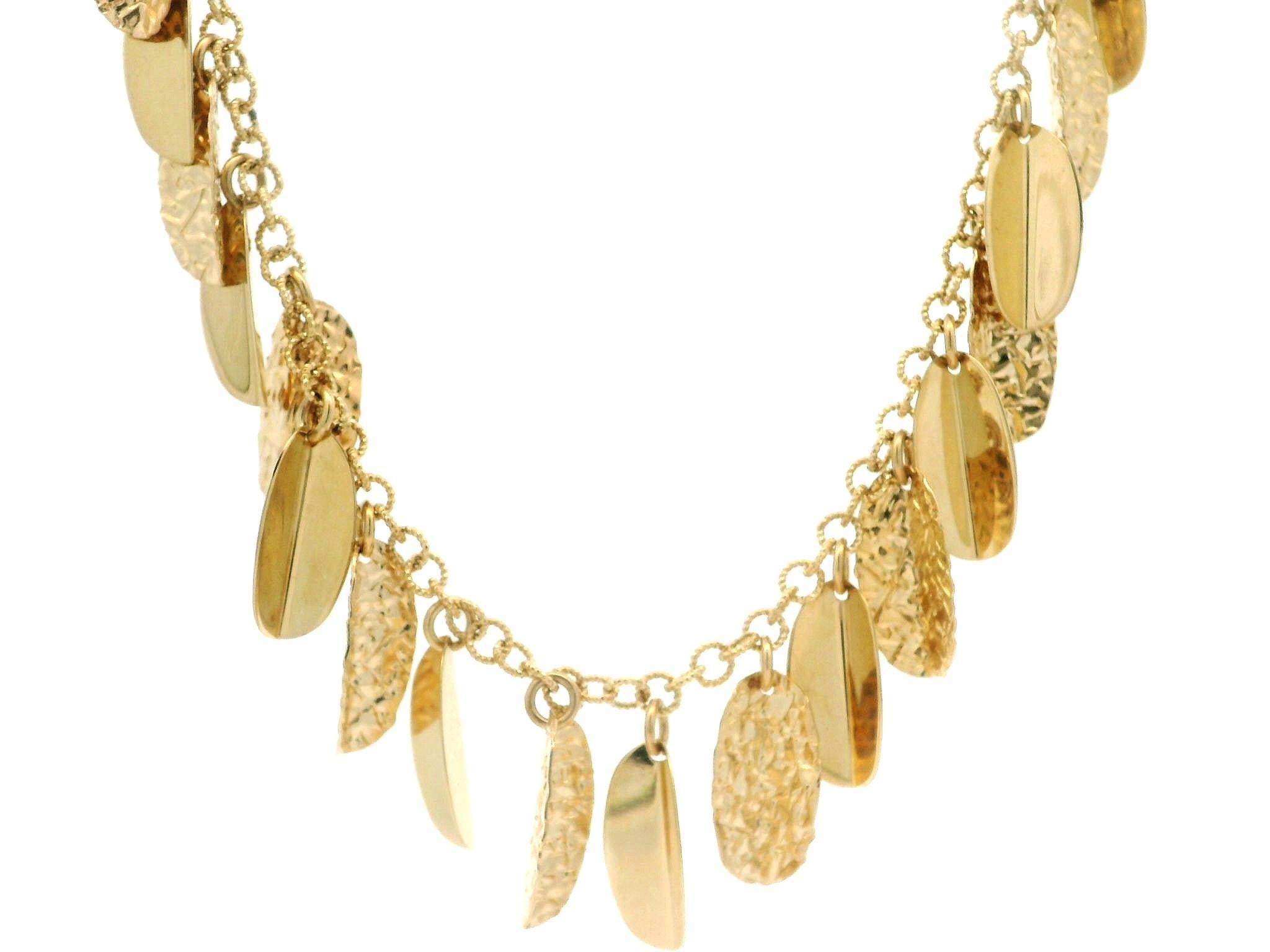 Italian 14k Gold Textured Cable Link Chain w/ Chandelier Dangle Charm Necklace