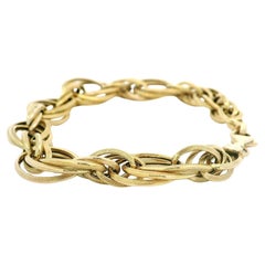 Italian 14k Gold Textured Hollow Design Triple Interlocking Oval Link Bracelet