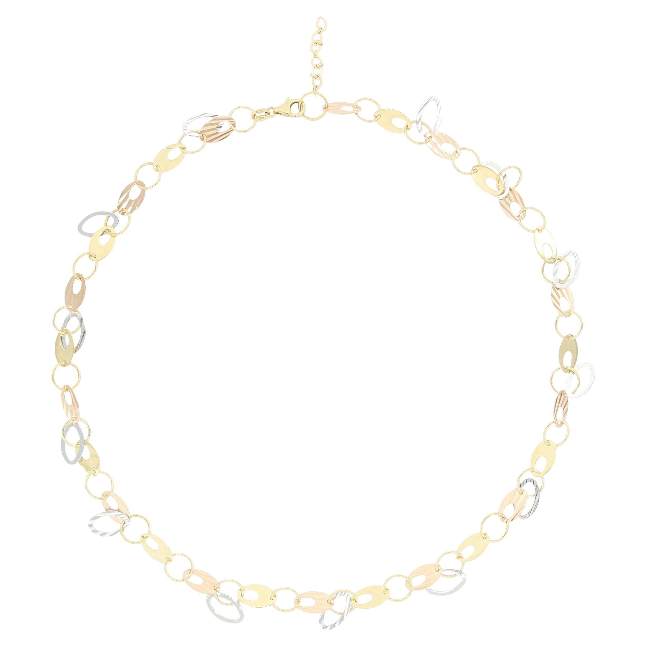 Italian 14K Gold Tri-Colour Link Necklace For Sale at 1stDibs