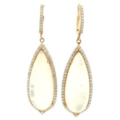 Boucles d'oreilles pendantes en or rose italien 14 carats avec nacre et diamant de 1,50 carat