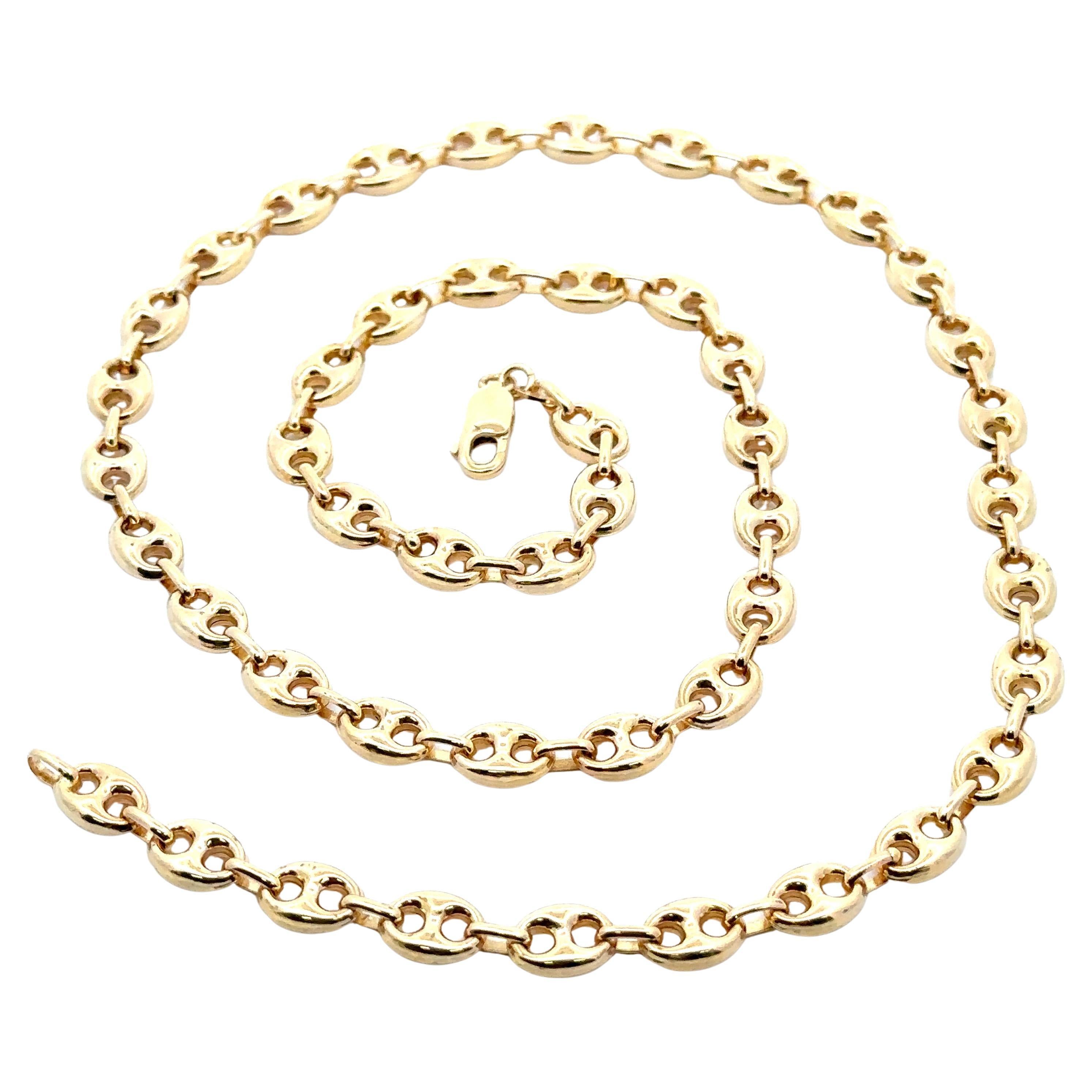 Italian 14k Solid Yellow Gold 7.4mm 24" Puffed Mariner Link Chain Necklace