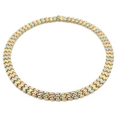 Italian 14k Tri Color & Yellow Gold Reversible 16" Link Chain Collar Necklace