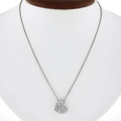 Italian 14k White Gold 1.0 Carat Pave Diamond Heart Slide Pendant w/ Wheat Chain