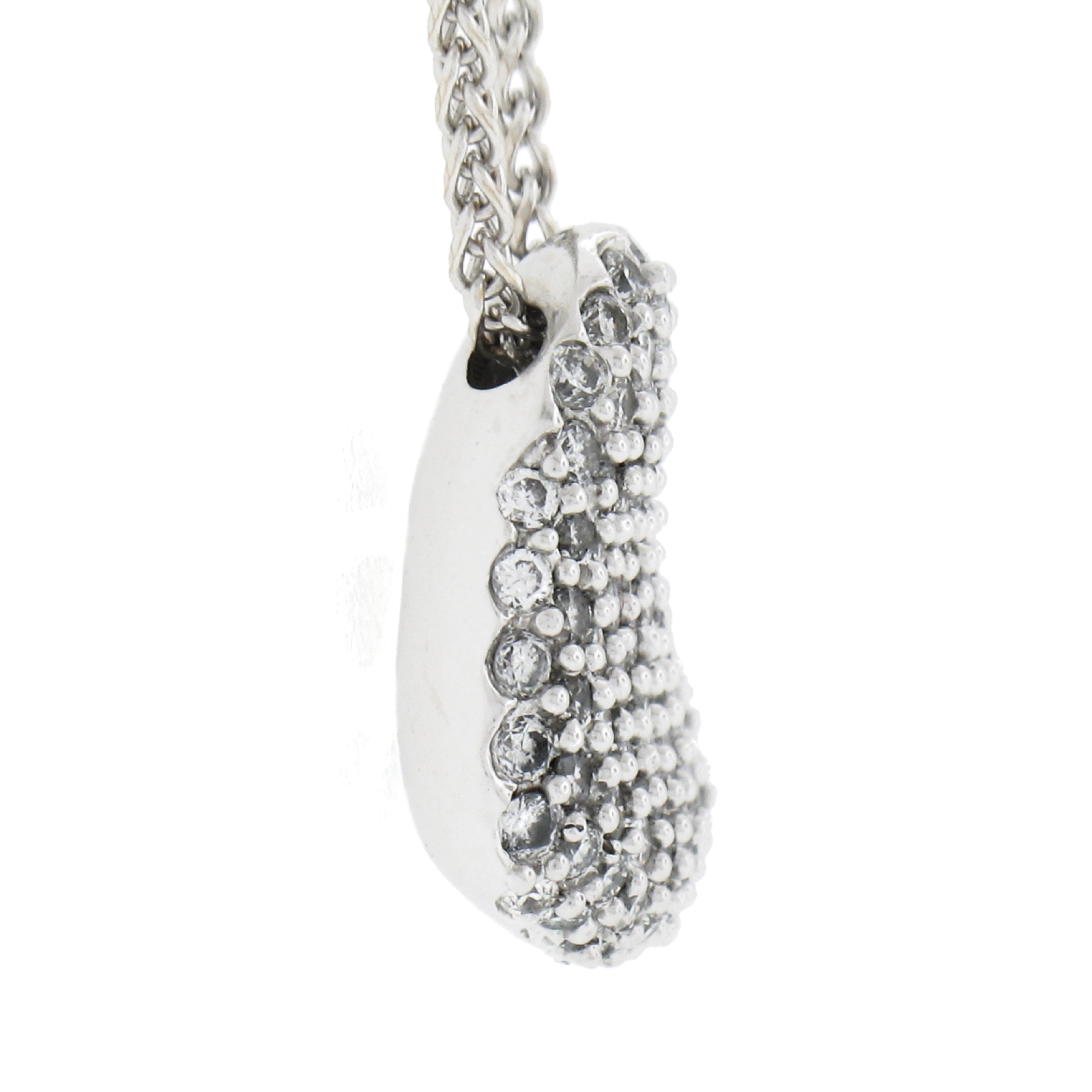 Ciondolo a scorrimento con cuore in oro bianco 14k 1.0ct Pave con catena a grano da 16