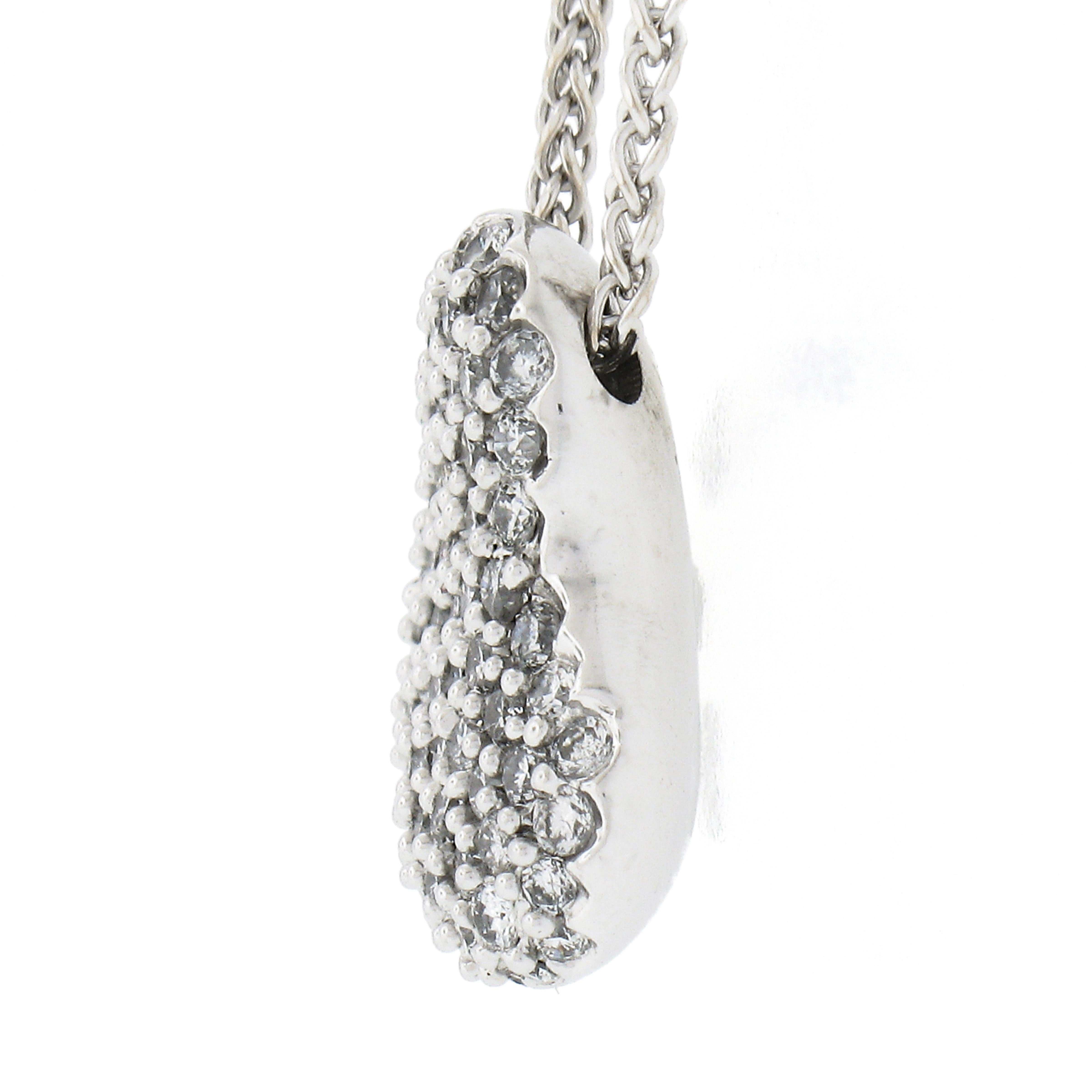 Donna Ciondolo a scorrimento con cuore in oro bianco 14k 1.0ct Pave con catena a grano da 16