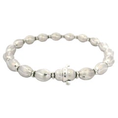 Italian 14k White Gold 7" Brushed Finish w/ Polished Cut Oval Bead Link Bracelet