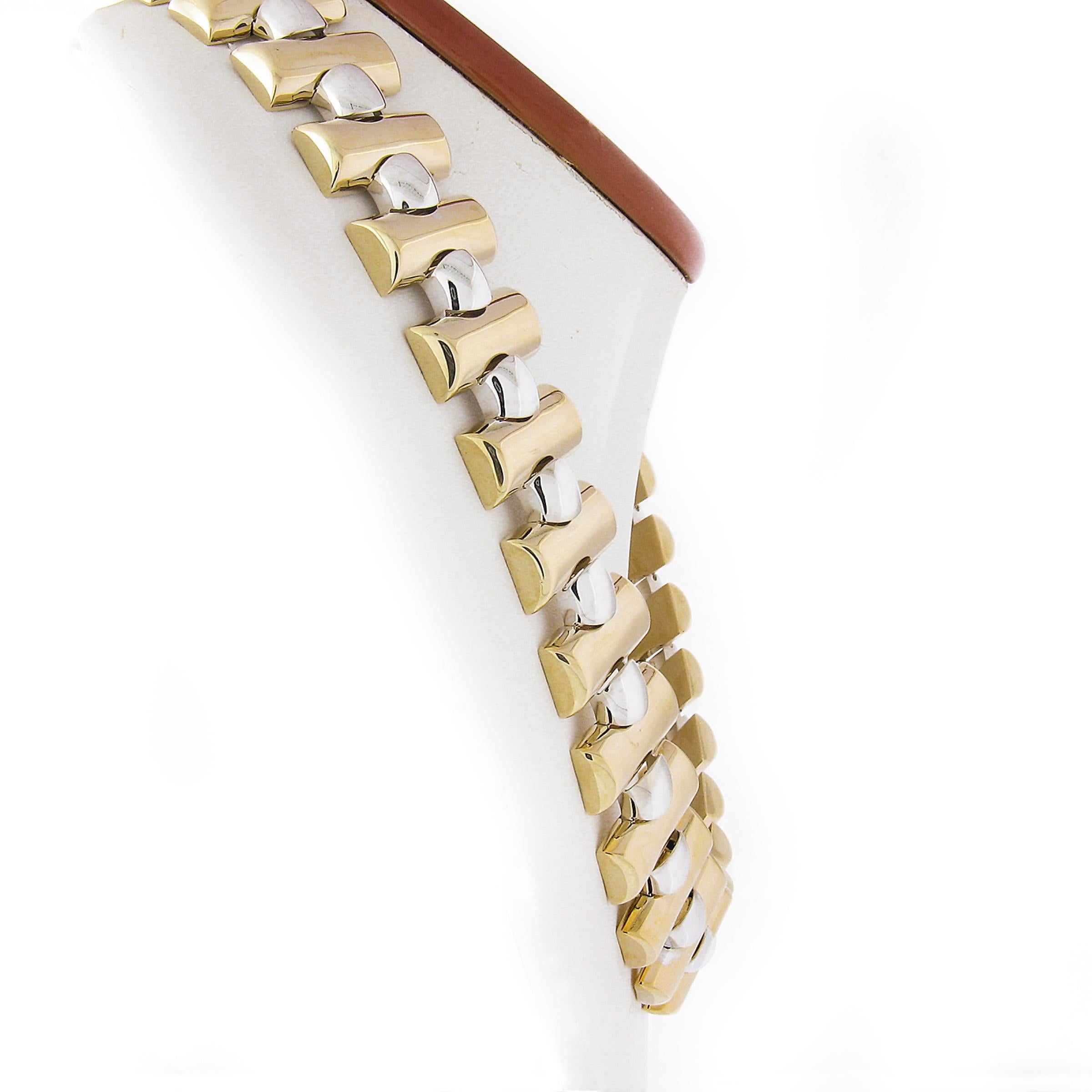 Collier à maillons géométriques en or blanc et jaune 14k italien 17.5