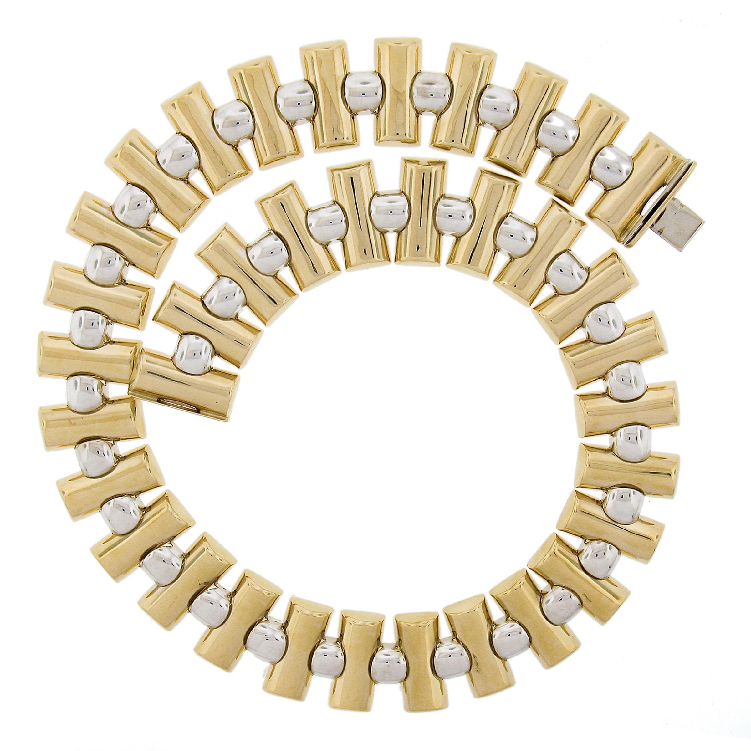Collier à maillons géométriques en or blanc et jaune 14k italien 17.5