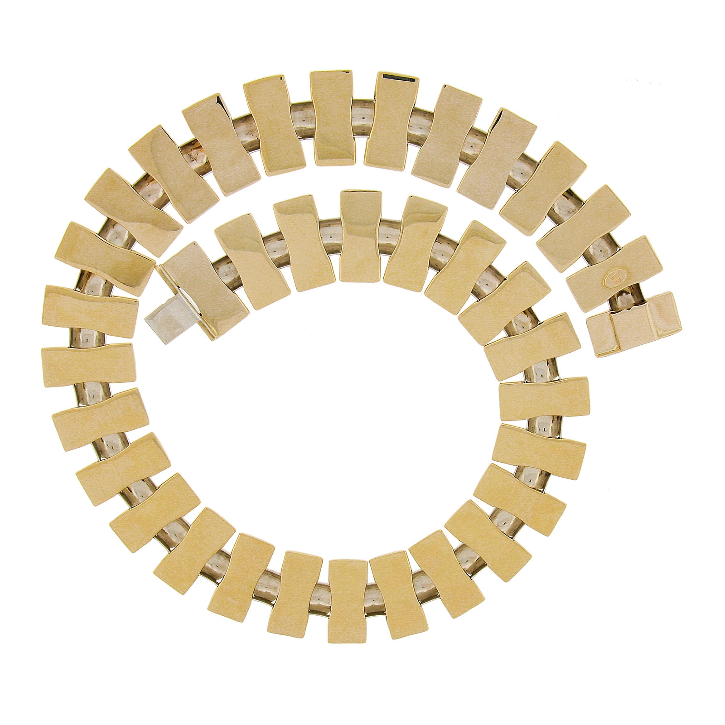 Collier à maillons géométriques en or blanc et jaune 14k italien 17.5