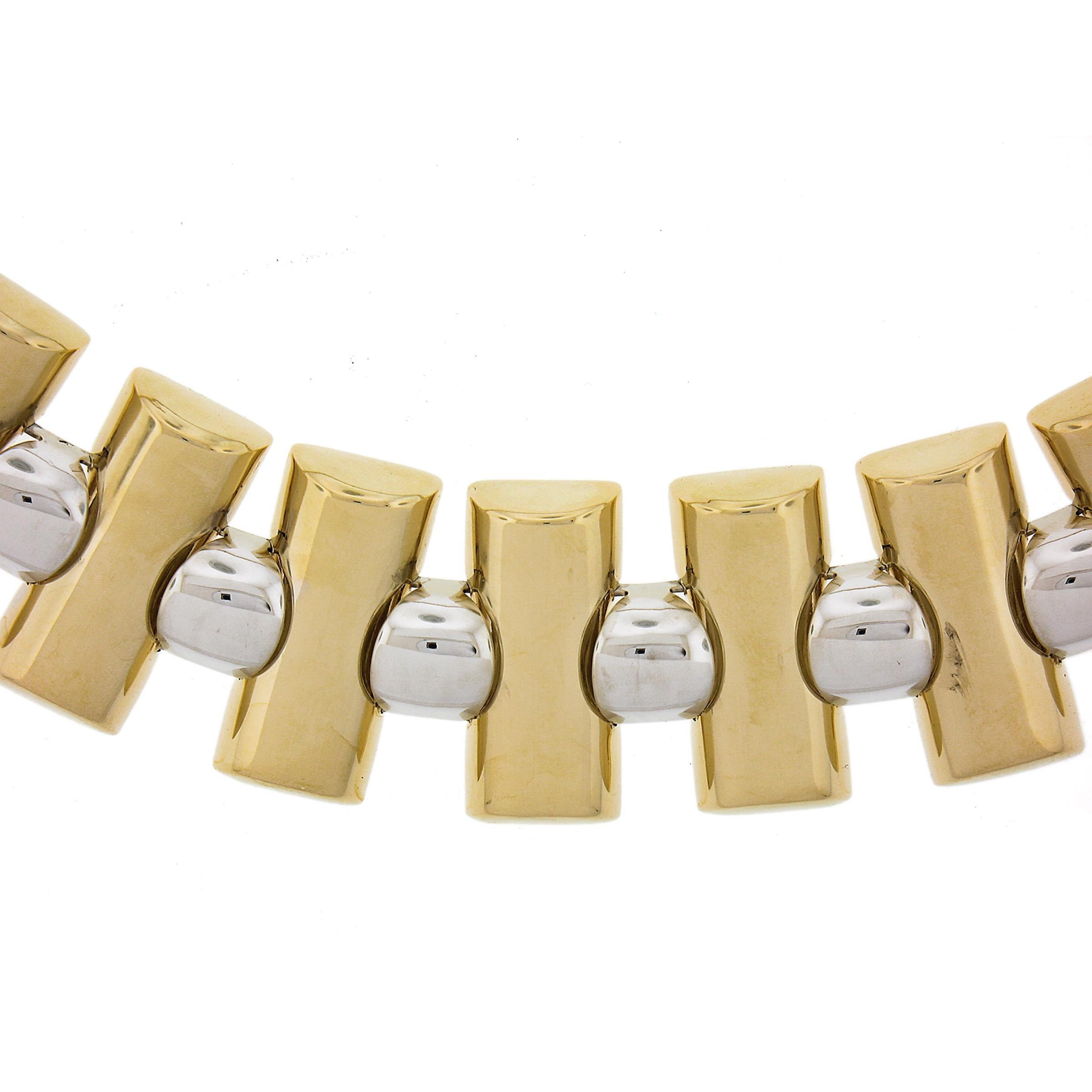 Collier à maillons géométriques en or blanc et jaune 14k italien 17.5