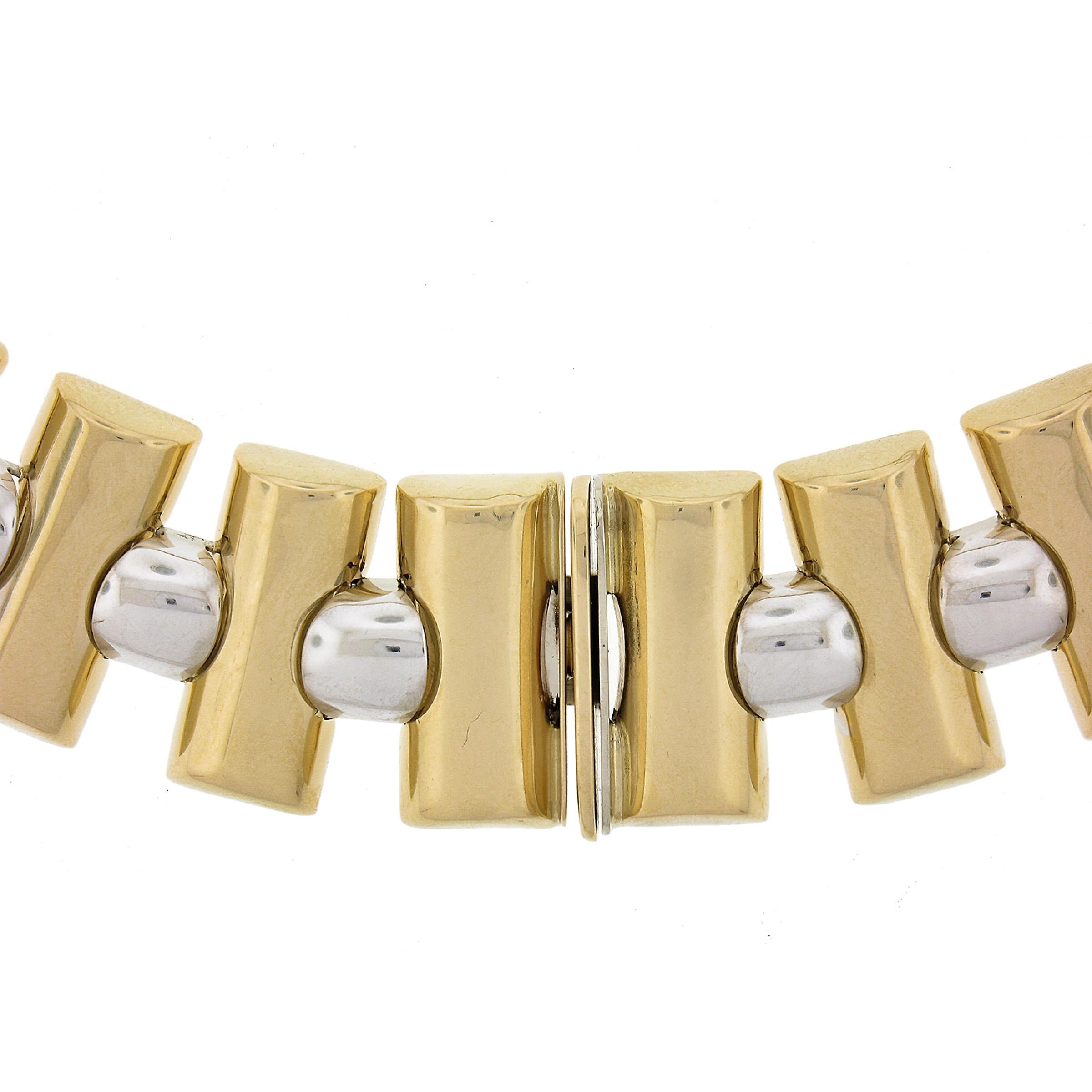 Collier à maillons géométriques en or blanc et jaune 14k italien 17.5