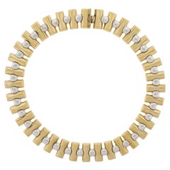 Collier à maillons géométriques en or blanc et jaune 14k italien 17.5" Finition polie